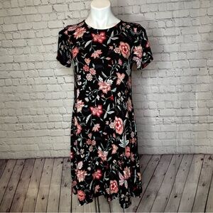 Old Navy Black T-Shirt Dress with Pink Floral Pattern Size M